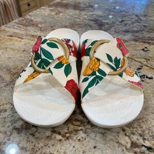 CROCS Iconic slide Floral White Sandals with Gold Accents